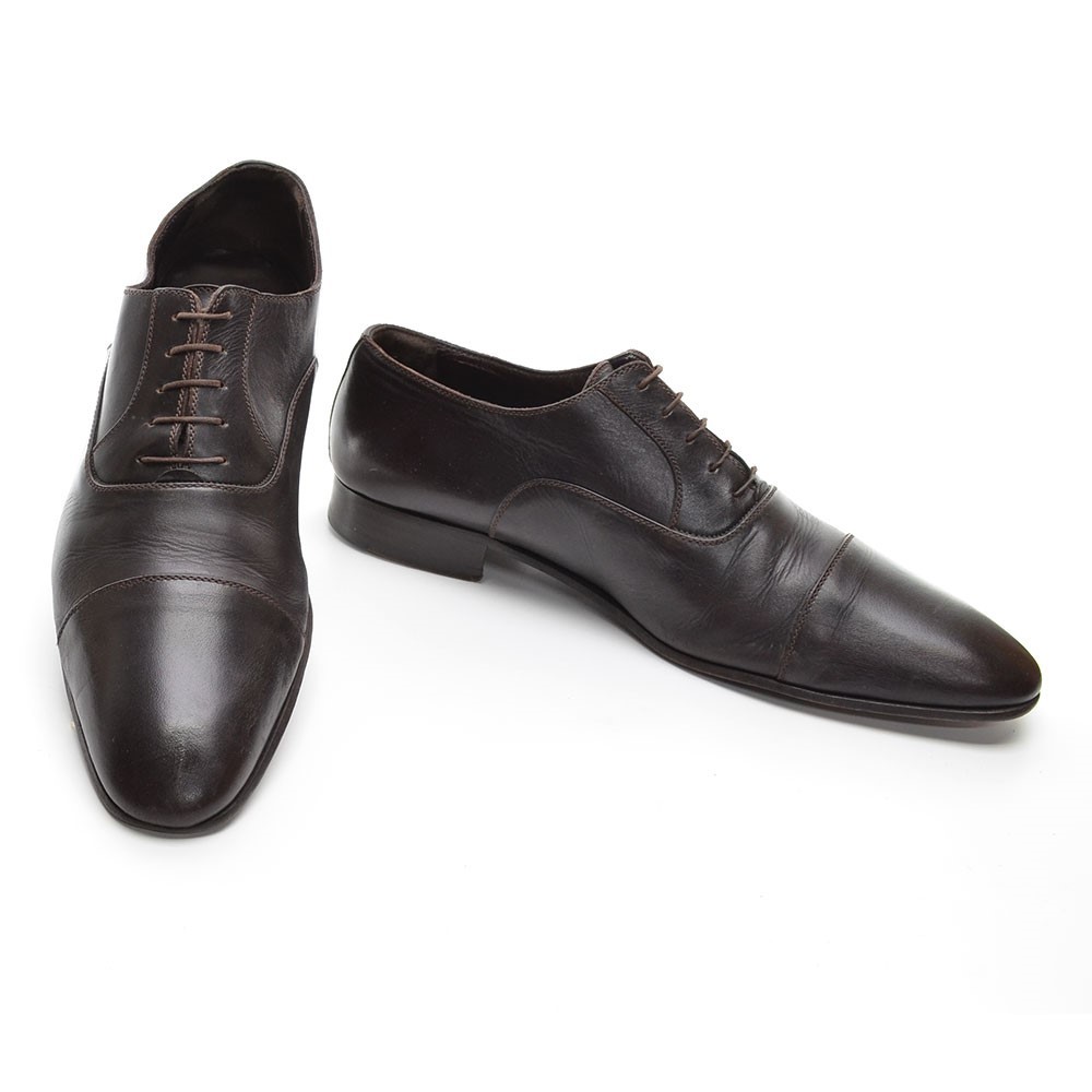 Men A. Testoni Basic Brown Leather Cap Toe Oxford… - image 3